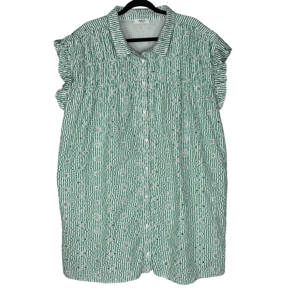 Avara Gentry Women’s Shift Shirt Dress Eyelet Kelly Green White Stripe Size 2XL
